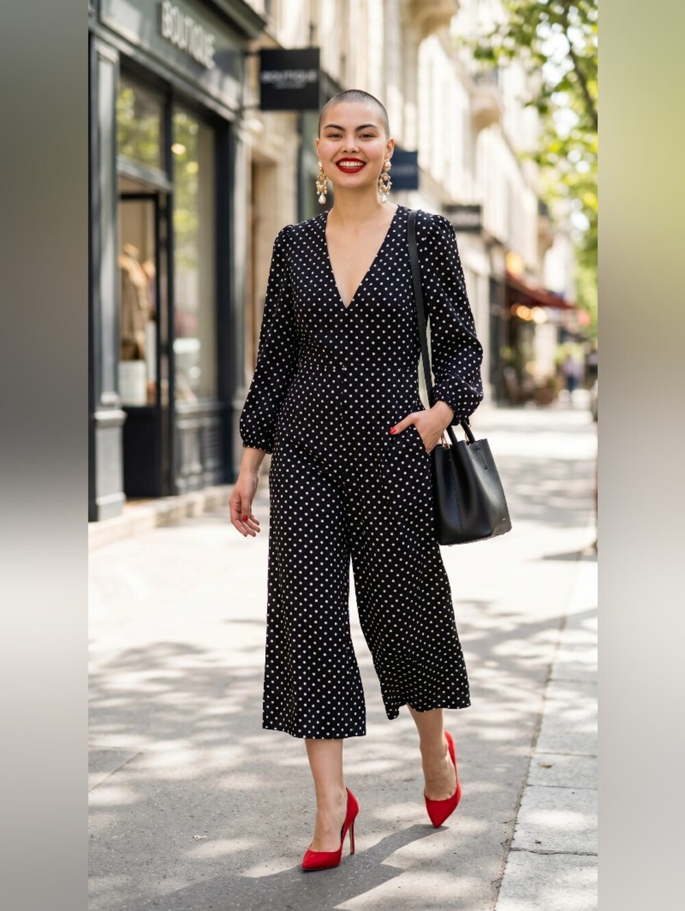 ZARA Black Polka Dot V-Neck Midi JUMPSUIT  SIZE MEDIUM
